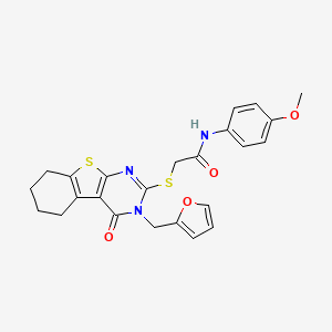 molecular formula C24H23N3O4S2 B15098195 2-[3-(2-furylmethyl)-4-oxo(3,5,6,7,8-pentahydrobenzo[b]thiopheno[2,3-d]pyrimid in-2-ylthio)]-N-(4-methoxyphenyl)acetamide 