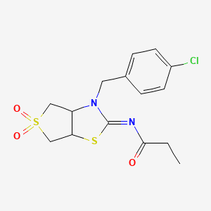 molecular formula C15H17ClN2O3S2 B15098247 N-[(2E)-3-(4-chlorobenzyl)-5,5-dioxidotetrahydrothieno[3,4-d][1,3]thiazol-2(3H)-ylidene]propanamide 