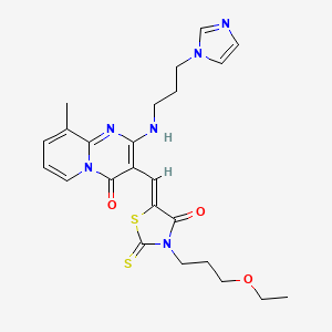 molecular formula C24H28N6O3S2 B15098252 3-{(Z)-[3-(3-ethoxypropyl)-4-oxo-2-thioxo-1,3-thiazolidin-5-ylidene]methyl}-2-{[3-(1H-imidazol-1-yl)propyl]amino}-9-methyl-4H-pyrido[1,2-a]pyrimidin-4-one 