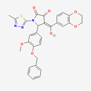 molecular formula C30H25N3O7S B15098268 (4E)-5-[4-(benzyloxy)-3-methoxyphenyl]-4-[2,3-dihydro-1,4-benzodioxin-6-yl(hydroxy)methylidene]-1-(5-methyl-1,3,4-thiadiazol-2-yl)pyrrolidine-2,3-dione 