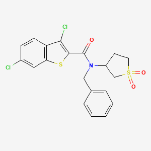 molecular formula C20H17Cl2NO3S2 B15098386 N-benzyl-3,6-dichloro-N-(1,1-dioxidotetrahydrothiophen-3-yl)-1-benzothiophene-2-carboxamide 