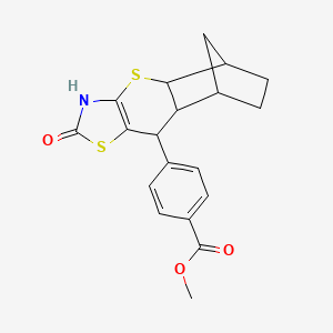 molecular formula C19H19NO3S2 B15098403 methyl 4-(2-oxo-3,4a,5,6,7,8,8a,9-octahydro-2H-5,8-methanothiochromeno[2,3-d][1,3]thiazol-9-yl)benzoate 