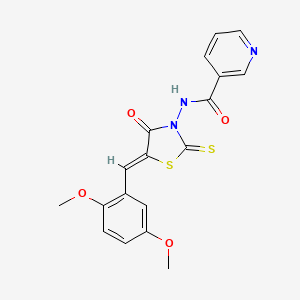 molecular formula C18H15N3O4S2 B15098466 N-[(5Z)-5-(2,5-dimethoxybenzylidene)-4-oxo-2-thioxo-1,3-thiazolidin-3-yl]pyridine-3-carboxamide 