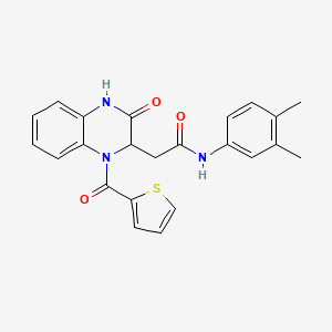 molecular formula C23H21N3O3S B15098475 N-(3,4-dimethylphenyl)-2-[3-oxo-1-(thiophen-2-ylcarbonyl)-1,2,3,4-tetrahydroquinoxalin-2-yl]acetamide 