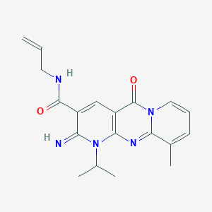 molecular formula C19H21N5O2 B15098486 6-imino-11-methyl-2-oxo-N-(prop-2-en-1-yl)-7-(propan-2-yl)-1,7,9-triazatricyclo[8.4.0.0^{3,8}]tetradeca-3(8),4,9,11,13-pentaene-5-carboxamide 