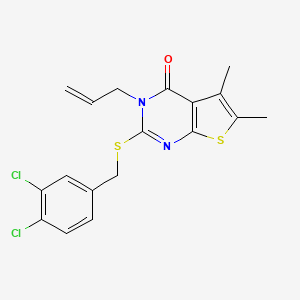 molecular formula C18H16Cl2N2OS2 B15098538 2-[(3,4-dichlorobenzyl)sulfanyl]-5,6-dimethyl-3-(prop-2-en-1-yl)thieno[2,3-d]pyrimidin-4(3H)-one 