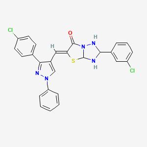 molecular formula C26H19Cl2N5OS B15098557 (5Z)-2-(3-chlorophenyl)-5-[[3-(4-chlorophenyl)-1-phenylpyrazol-4-yl]methylidene]-1,2,3,3a-tetrahydro-[1,3]thiazolo[3,2-b][1,2,4]triazol-6-one 