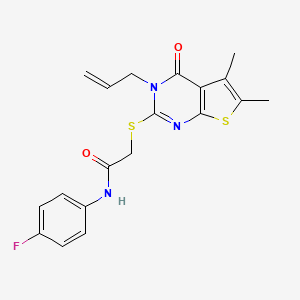 molecular formula C19H18FN3O2S2 B15098591 2-{[5,6-dimethyl-4-oxo-3-(prop-2-en-1-yl)-3,4-dihydrothieno[2,3-d]pyrimidin-2-yl]sulfanyl}-N-(4-fluorophenyl)acetamide 