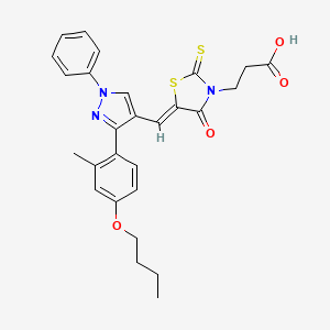 molecular formula C27H27N3O4S2 B15098621 3-[(5Z)-5-{[3-(4-butoxy-2-methylphenyl)-1-phenyl-1H-pyrazol-4-yl]methylidene}-4-oxo-2-thioxo-1,3-thiazolidin-3-yl]propanoic acid 