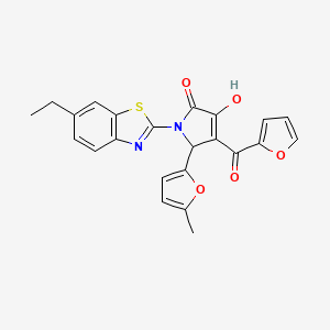 molecular formula C23H18N2O5S B15098634 (4E)-1-(6-ethyl-1,3-benzothiazol-2-yl)-4-[furan-2-yl(hydroxy)methylidene]-5-(5-methylfuran-2-yl)pyrrolidine-2,3-dione 