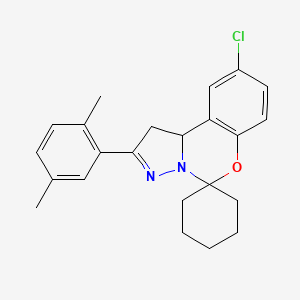 molecular formula C23H25ClN2O B15098752 9-(2,5-dimethylphenyl)-2-chlorospiro[10aH-benzo[e]2-pyrazolino[1,5-c]1,3-oxazi ne-6,1'-cyclohexane] 