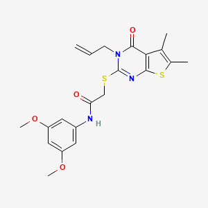 molecular formula C21H23N3O4S2 B15098848 N-(3,5-dimethoxyphenyl)-2-{[5,6-dimethyl-4-oxo-3-(prop-2-en-1-yl)-3,4-dihydrothieno[2,3-d]pyrimidin-2-yl]sulfanyl}acetamide 