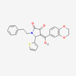 (4E)-4-[2,3-dihydro-1,4-benzodioxin-6-yl(hydroxy)methylidene]-1-(2-phenylethyl)-5-(thiophen-2-yl)pyrrolidine-2,3-dione