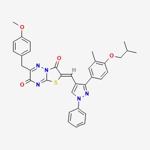 molecular formula C34H31N5O4S B15099022 (2Z)-6-(4-methoxybenzyl)-2-({3-[3-methyl-4-(2-methylpropoxy)phenyl]-1-phenyl-1H-pyrazol-4-yl}methylidene)-7H-[1,3]thiazolo[3,2-b][1,2,4]triazine-3,7(2H)-dione 