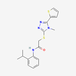 molecular formula C18H20N4OS2 B15099052 2-{[4-methyl-5-(thiophen-2-yl)-4H-1,2,4-triazol-3-yl]sulfanyl}-N-[2-(propan-2-yl)phenyl]acetamide 