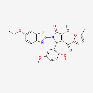 molecular formula C27H24N2O7S B15099079 (4E)-5-(2,5-dimethoxyphenyl)-1-(6-ethoxy-1,3-benzothiazol-2-yl)-4-[hydroxy(5-methylfuran-2-yl)methylidene]pyrrolidine-2,3-dione 