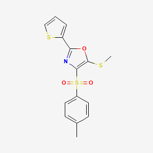 molecular formula C15H13NO3S3 B15099112 4-[(4-Methylphenyl)sulfonyl]-5-methylthio-2-(2-thienyl)-1,3-oxazole 