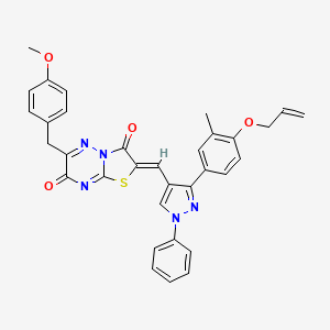 molecular formula C33H27N5O4S B15099277 (2Z)-6-(4-methoxybenzyl)-2-({3-[3-methyl-4-(prop-2-en-1-yloxy)phenyl]-1-phenyl-1H-pyrazol-4-yl}methylidene)-7H-[1,3]thiazolo[3,2-b][1,2,4]triazine-3,7(2H)-dione 