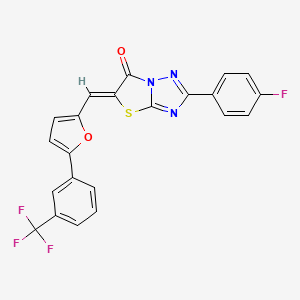 molecular formula C22H11F4N3O2S B15099347 (5Z)-2-(4-fluorophenyl)-5-({5-[3-(trifluoromethyl)phenyl]furan-2-yl}methylidene)[1,3]thiazolo[3,2-b][1,2,4]triazol-6(5H)-one 