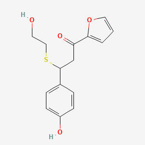 molecular formula C15H16O4S B15099541 1-(Furan-2-yl)-3-[(2-hydroxyethyl)sulfanyl]-3-(4-hydroxyphenyl)propan-1-one 