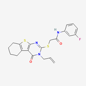 molecular formula C21H20FN3O2S2 B15099560 N-(3-fluorophenyl)-2-(4-oxo-3-prop-2-enyl(3,5,6,7,8-pentahydrobenzo[b]thiophen o[2,3-d]pyrimidin-2-ylthio))acetamide 