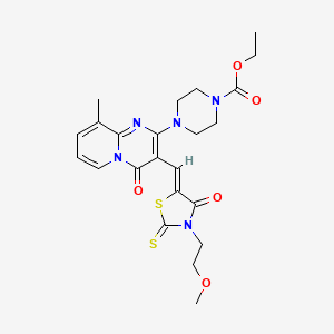 molecular formula C23H27N5O5S2 B15099574 ethyl 4-(3-{(Z)-[3-(2-methoxyethyl)-4-oxo-2-thioxo-1,3-thiazolidin-5-ylidene]methyl}-9-methyl-4-oxo-4H-pyrido[1,2-a]pyrimidin-2-yl)piperazine-1-carboxylate 