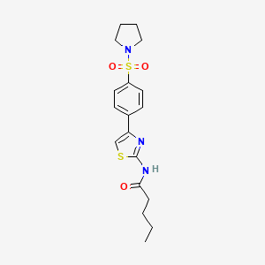 molecular formula C18H23N3O3S2 B15099625 N-{4-[4-(pyrrolidine-1-sulfonyl)phenyl]-1,3-thiazol-2-yl}pentanamide 