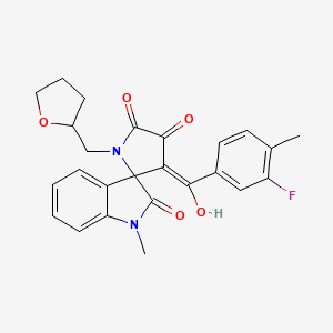 molecular formula C25H23FN2O5 B15099650 3'-[(3-fluoro-4-methylphenyl)carbonyl]-4'-hydroxy-1-methyl-1'-(tetrahydrofuran-2-ylmethyl)spiro[indole-3,2'-pyrrole]-2,5'(1H,1'H)-dione 