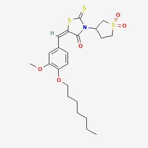 molecular formula C22H29NO5S3 B15099746 (5E)-3-(1,1-dioxidotetrahydrothiophen-3-yl)-5-[4-(heptyloxy)-3-methoxybenzylidene]-2-thioxo-1,3-thiazolidin-4-one 