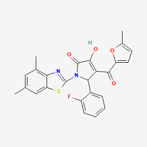 molecular formula C25H19FN2O4S B15099808 (4E)-1-(4,6-dimethyl-1,3-benzothiazol-2-yl)-5-(2-fluorophenyl)-4-[hydroxy(5-methylfuran-2-yl)methylidene]pyrrolidine-2,3-dione 