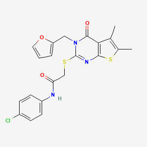 molecular formula C21H18ClN3O3S2 B15099831 N-(4-chlorophenyl)-2-[3-(2-furylmethyl)-5,6-dimethyl-4-oxo(3-hydrothiopheno[2, 3-d]pyrimidin-2-ylthio)]acetamide 