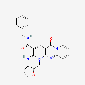 molecular formula C26H27N5O3 B15099860 6-imino-11-methyl-N-[(4-methylphenyl)methyl]-2-oxo-7-(oxolan-2-ylmethyl)-1,7,9-triazatricyclo[8.4.0.03,8]tetradeca-3(8),4,9,11,13-pentaene-5-carboxamide 