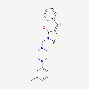 molecular formula C22H23N3OS2 B15099861 (5E)-5-benzylidene-3-{[4-(3-methylphenyl)piperazin-1-yl]methyl}-2-thioxo-1,3-thiazolidin-4-one 