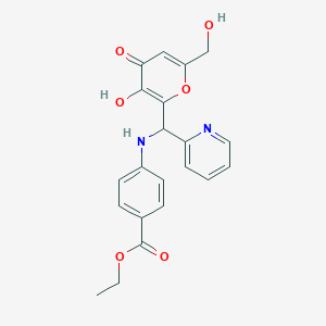 molecular formula C21H20N2O6 B15099952 ethyl 4-({[3-hydroxy-6-(hydroxymethyl)-4-oxo-4H-pyran-2-yl](pyridin-2-yl)methyl}amino)benzoate 