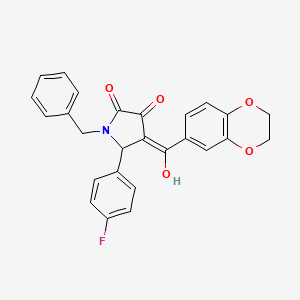 (4E)-1-benzyl-4-[2,3-dihydro-1,4-benzodioxin-6-yl(hydroxy)methylidene]-5-(4-fluorophenyl)pyrrolidine-2,3-dione