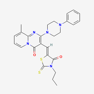 molecular formula C26H27N5O2S2 B15100008 9-methyl-3-[(Z)-(4-oxo-3-propyl-2-thioxo-1,3-thiazolidin-5-ylidene)methyl]-2-(4-phenylpiperazin-1-yl)-4H-pyrido[1,2-a]pyrimidin-4-one 