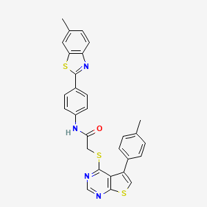 molecular formula C29H22N4OS3 B15100087 N-[4-(6-methyl-1,3-benzothiazol-2-yl)phenyl]-2-{[5-(4-methylphenyl)thieno[2,3-d]pyrimidin-4-yl]sulfanyl}acetamide 