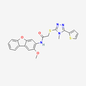 molecular formula C22H18N4O3S2 B15100134 Acetamide,N-(2-methoxy-3-dibenzofuranyl)-2-[[4-methyl-5-(2-thienyl)-4H-1,2,4-triazol-3-YL]thio]- 