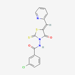 3-chloro-N-[(5Z)-4-oxo-5-(pyridin-2-ylmethylidene)-2-thioxo-1,3-thiazolidin-3-yl]benzamide