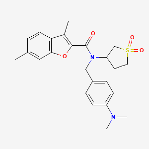 molecular formula C24H28N2O4S B15100189 N-[4-(dimethylamino)benzyl]-N-(1,1-dioxidotetrahydrothiophen-3-yl)-3,6-dimethyl-1-benzofuran-2-carboxamide 