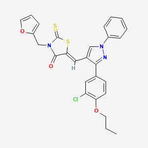 (5Z)-5-{[3-(3-chloro-4-propoxyphenyl)-1-phenyl-1H-pyrazol-4-yl]methylidene}-3-(furan-2-ylmethyl)-2-thioxo-1,3-thiazolidin-4-one