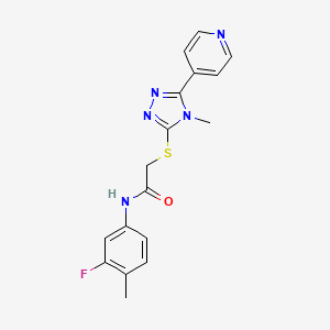 molecular formula C17H16FN5OS B15100219 N-(3-fluoro-4-methylphenyl)-2-{[4-methyl-5-(pyridin-4-yl)-4H-1,2,4-triazol-3-yl]sulfanyl}acetamide 