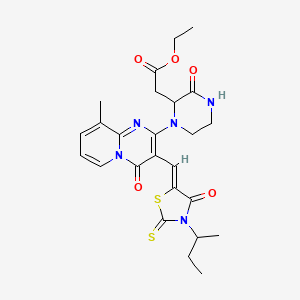 molecular formula C25H29N5O5S2 B15100311 ethyl [1-(3-{(Z)-[3-(butan-2-yl)-4-oxo-2-thioxo-1,3-thiazolidin-5-ylidene]methyl}-9-methyl-4-oxo-4H-pyrido[1,2-a]pyrimidin-2-yl)-3-oxopiperazin-2-yl]acetate 