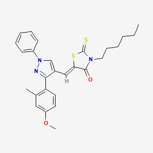 molecular formula C27H29N3O2S2 B15100366 (5Z)-3-hexyl-5-{[3-(4-methoxy-2-methylphenyl)-1-phenyl-1H-pyrazol-4-yl]methylidene}-2-thioxo-1,3-thiazolidin-4-one 