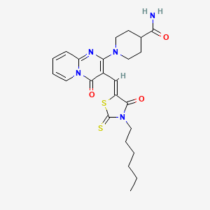 1-{3-[(Z)-(3-hexyl-4-oxo-2-thioxo-1,3-thiazolidin-5-ylidene)methyl]-4-oxo-4H-pyrido[1,2-a]pyrimidin-2-yl}piperidine-4-carboxamide