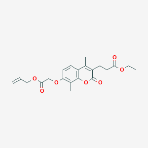 molecular formula C21H24O7 B15100419 ethyl 3-{7-[2-(allyloxy)-2-oxoethoxy]-4,8-dimethyl-2-oxo-2H-chromen-3-yl}propanoate 