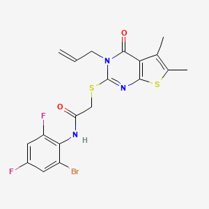 molecular formula C19H16BrF2N3O2S2 B15100425 2-((3-allyl-5,6-dimethyl-4-oxo-3,4-dihydrothieno[2,3-d]pyrimidin-2-yl)thio)-N-(2-bromo-4,6-difluorophenyl)acetamide 