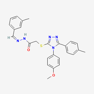 2-[[4-(4-methoxyphenyl)-5-(4-methylphenyl)-1,2,4-triazol-3-yl]sulfanyl]-N-[(E)-(3-methylphenyl)methylideneamino]acetamide