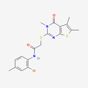 molecular formula C18H18BrN3O2S2 B15100469 N-(2-bromo-4-methylphenyl)-2-[(3,5,6-trimethyl-4-oxo-3,4-dihydrothieno[2,3-d]pyrimidin-2-yl)sulfanyl]acetamide 