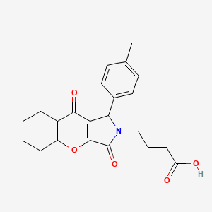 molecular formula C22H25NO5 B15100498 4-[1-(4-methylphenyl)-3,9-dioxo-4a,5,6,7,8,8a-hexahydro-1H-chromeno[2,3-c]pyrrol-2-yl]butanoic acid 